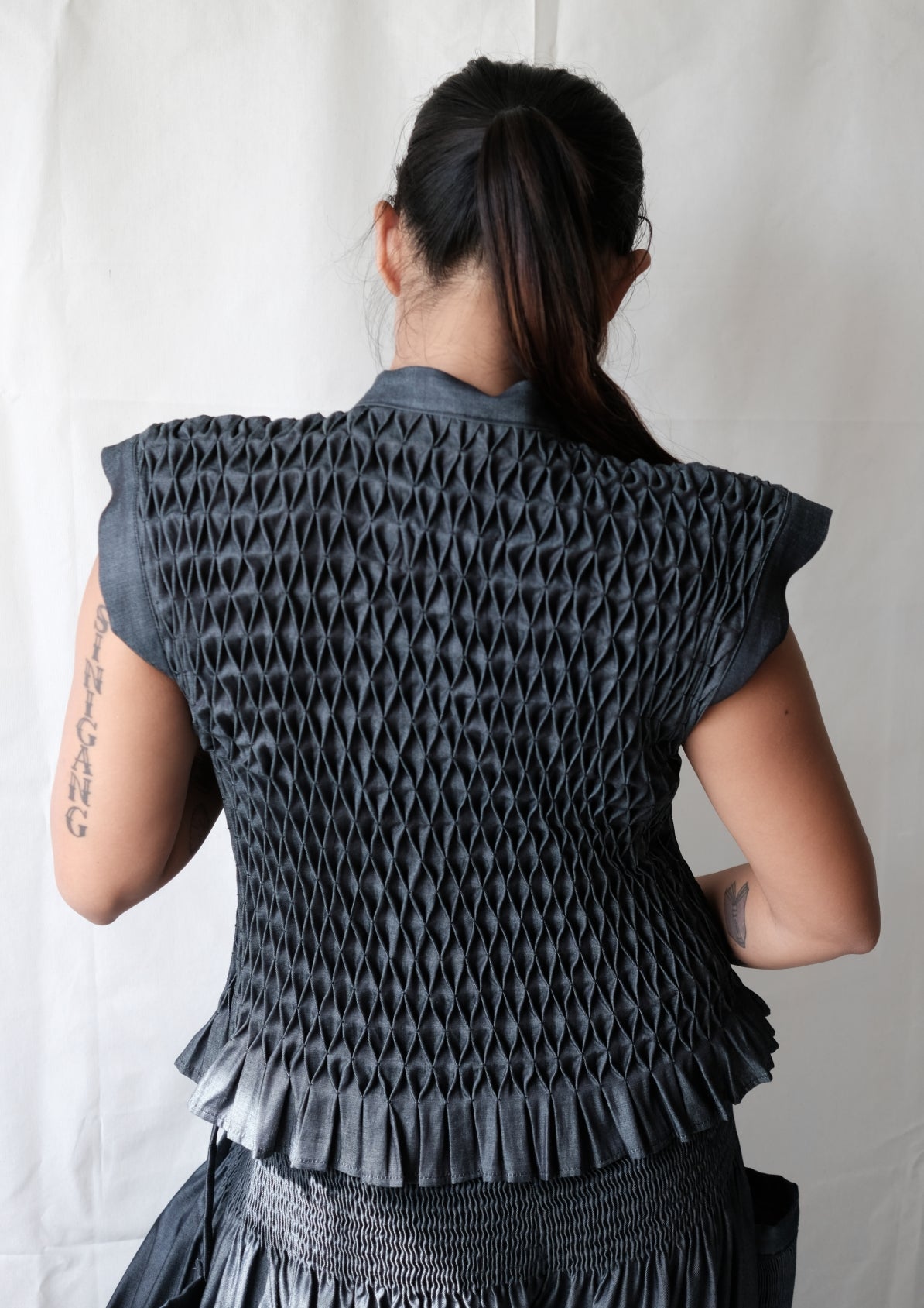 karine vest - navy chambray