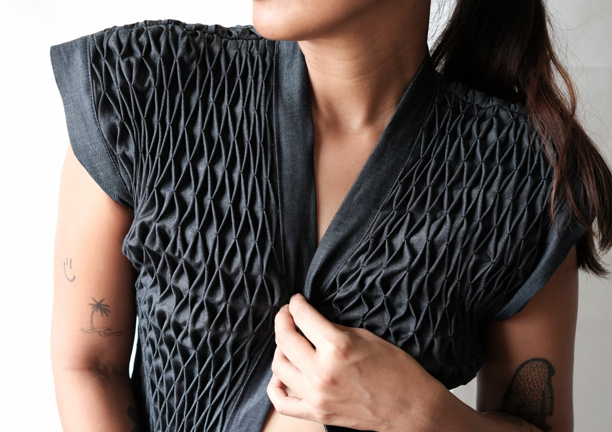 karine vest - black chambray