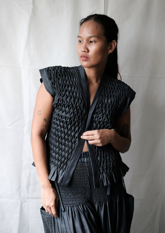 karine vest - black chambray