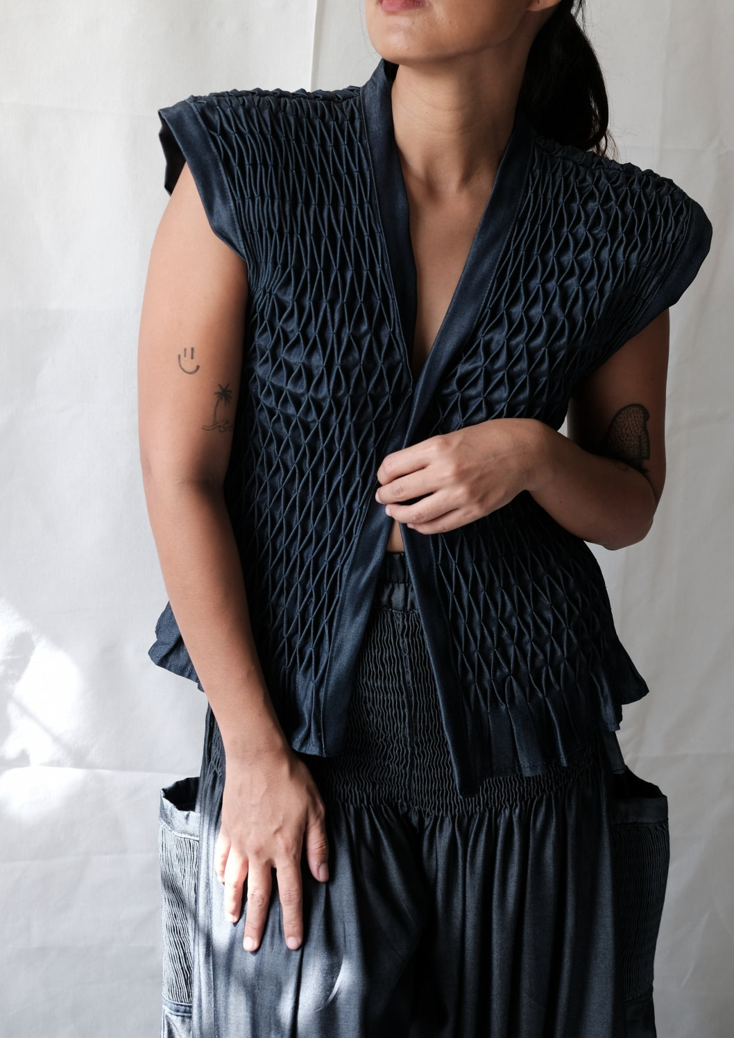 karine vest - black chambray