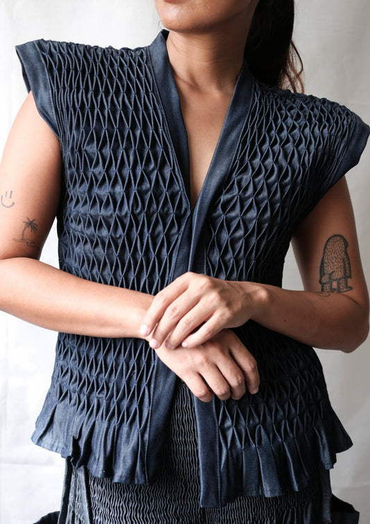 karine vest - navy chambray