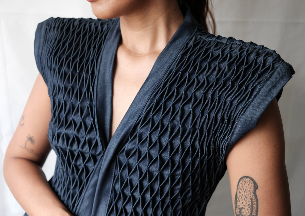 karine vest - navy chambray