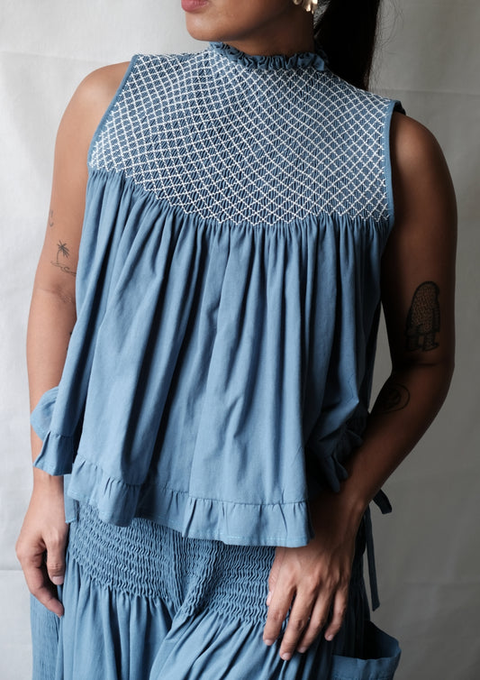blaire top - stonewashed linen, dusty blue