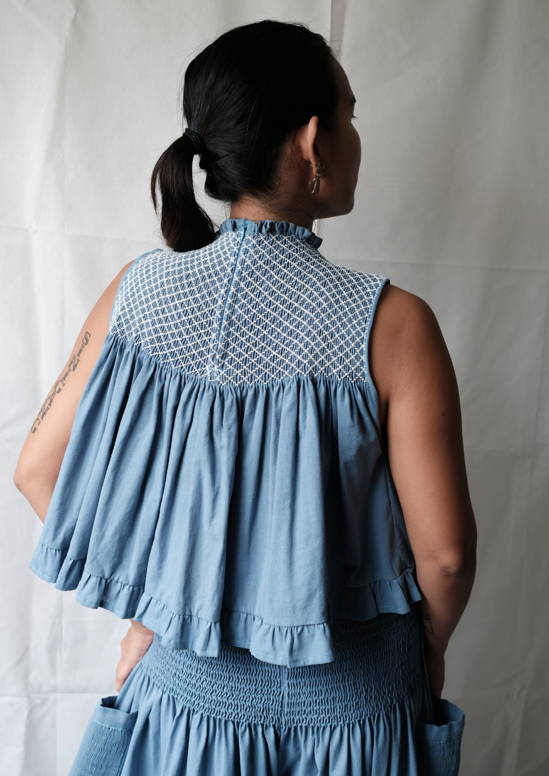 blaire top - stonewashed linen, dusty blue