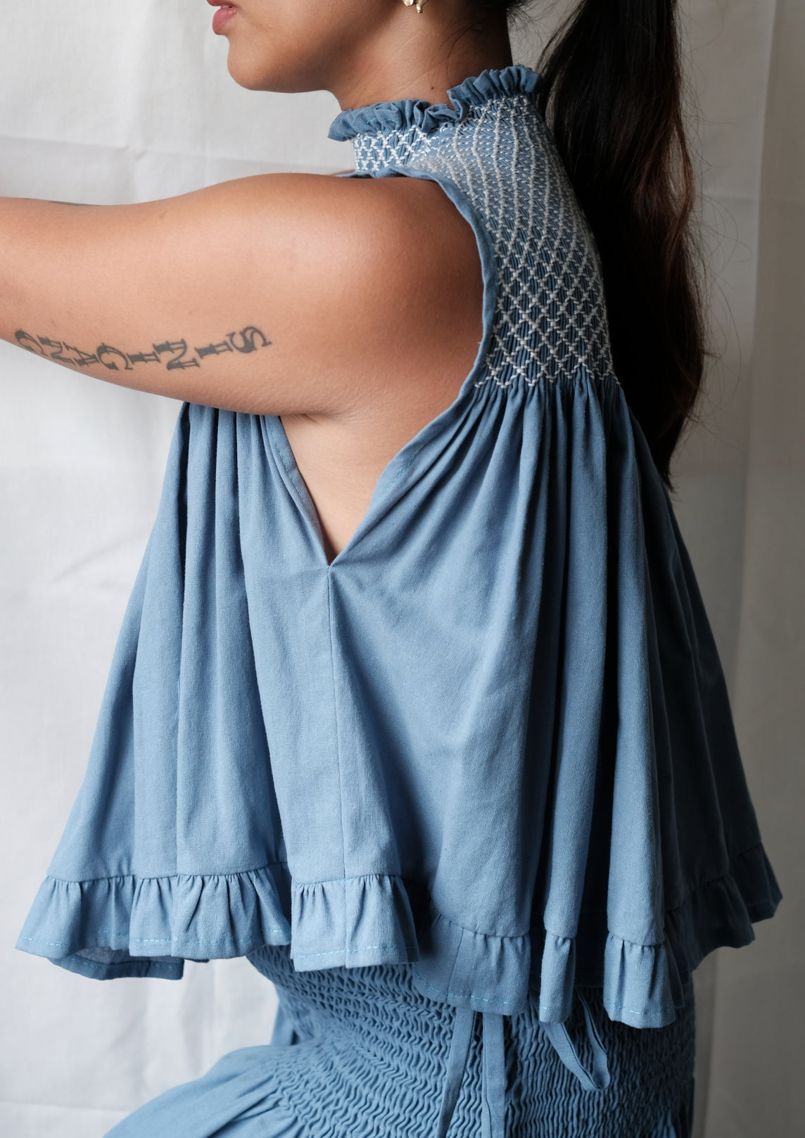 blaire top - stonewashed linen, dusty blue