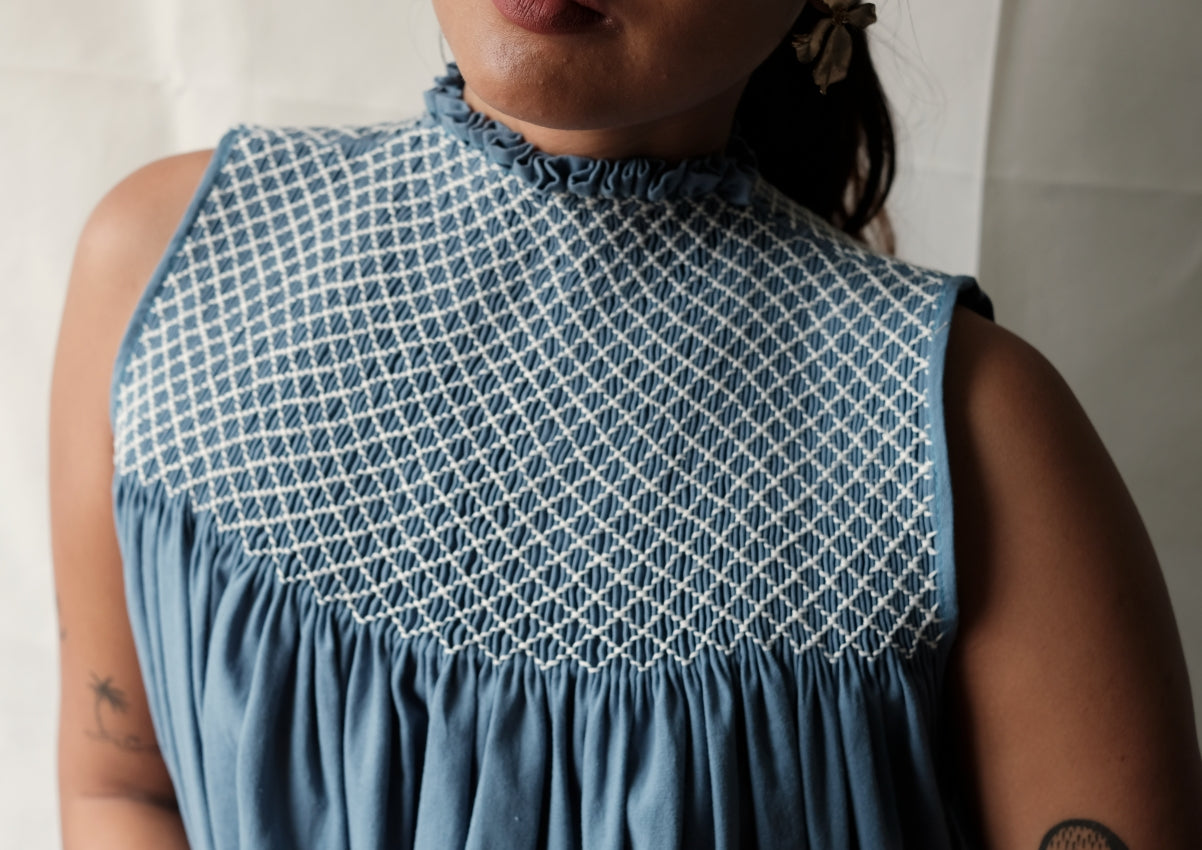 blaire top - stonewashed linen, dusty blue