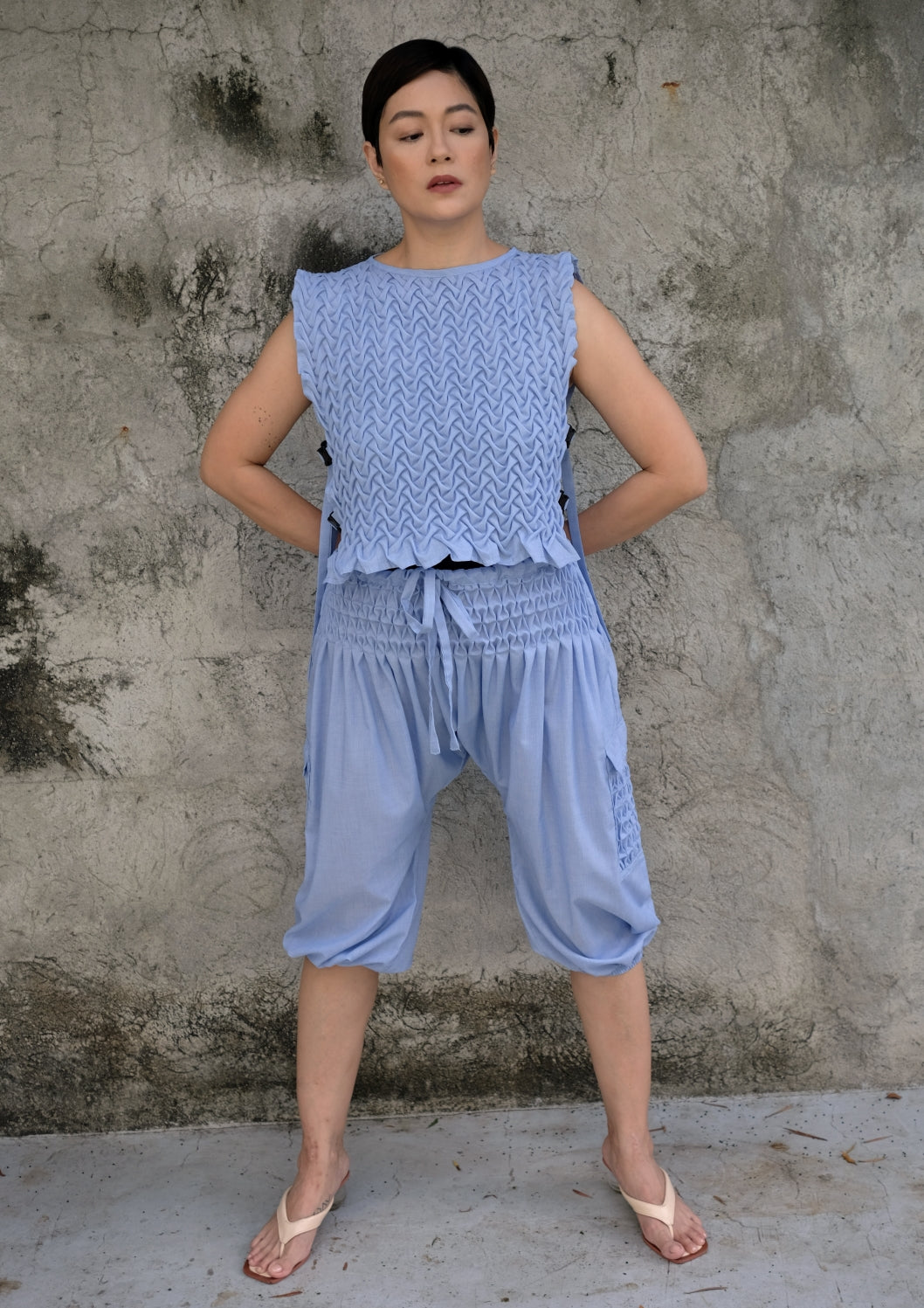 boho cargo pants - pale blue