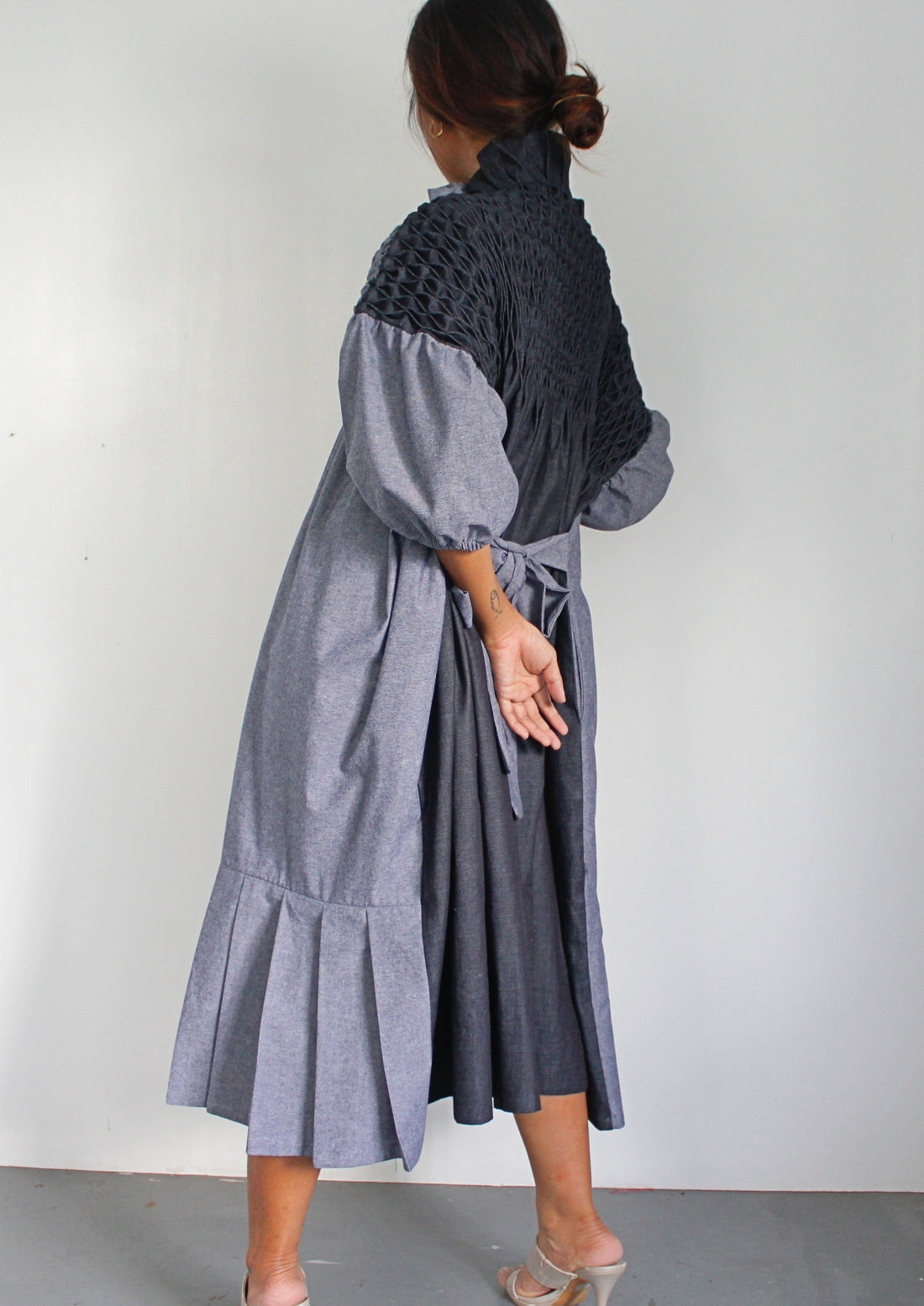 leila dress with pleats - denim chambray