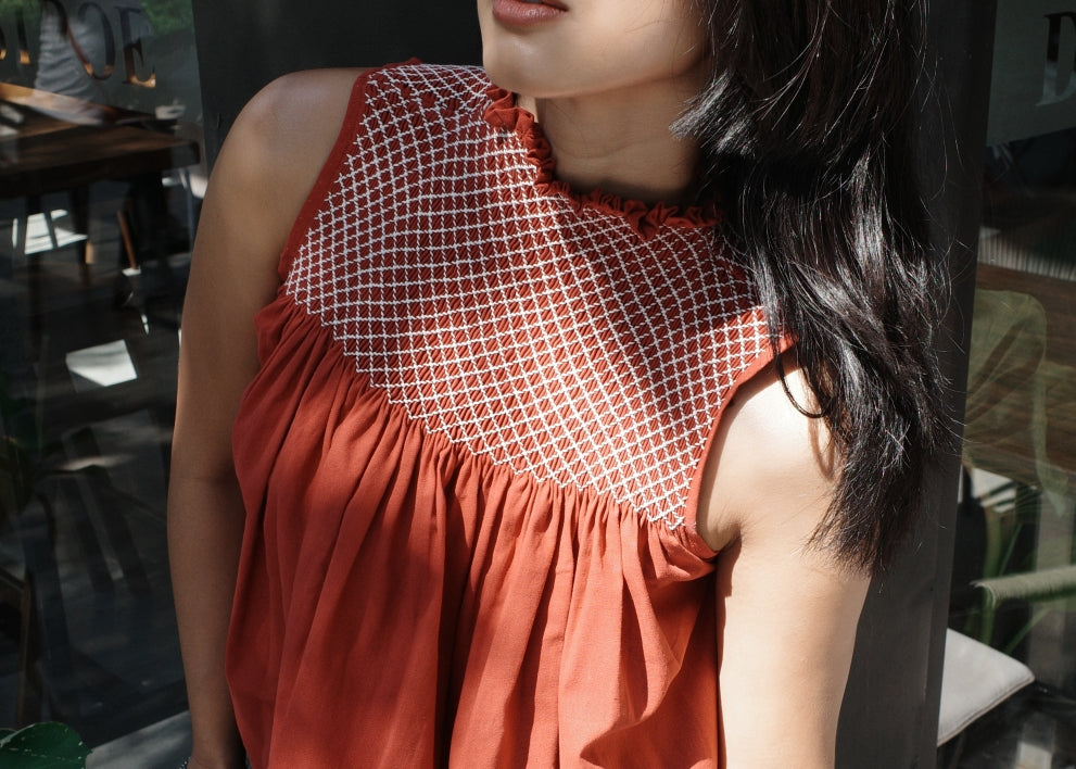 blaire longer top - stonewashed linen, maroon