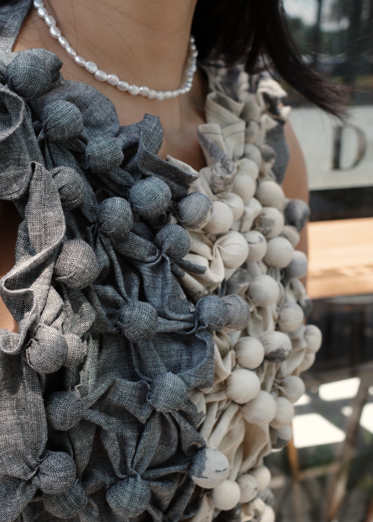bubble bib - acid-washed gray chambray