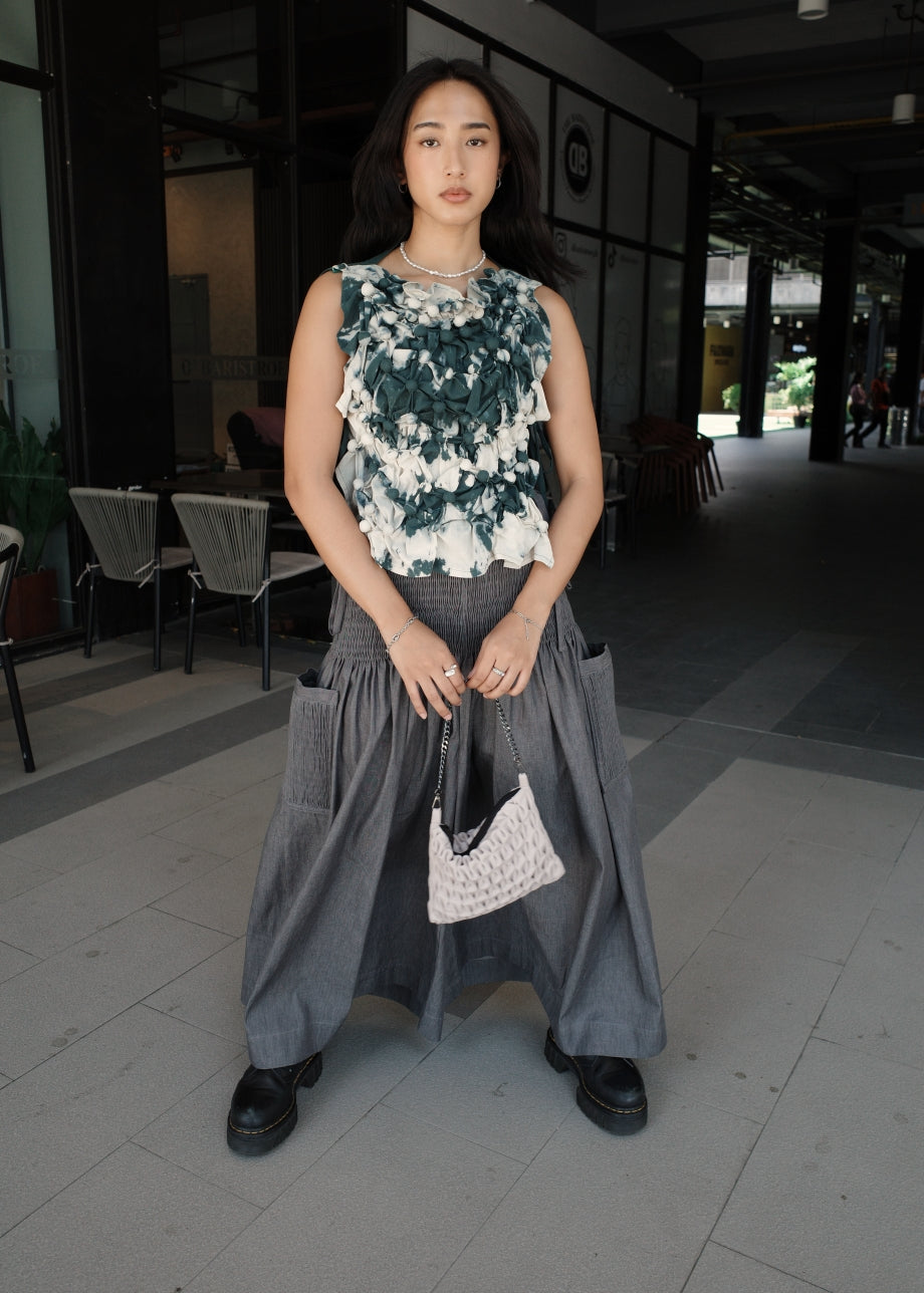 bubble bib - dyed stonewashed linen, green
