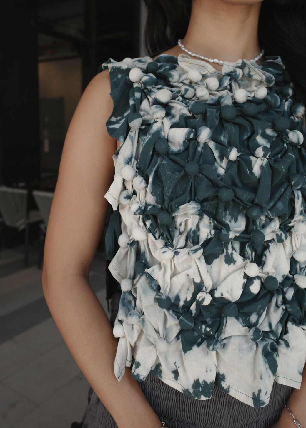 bubble bib - dyed stonewashed linen, green