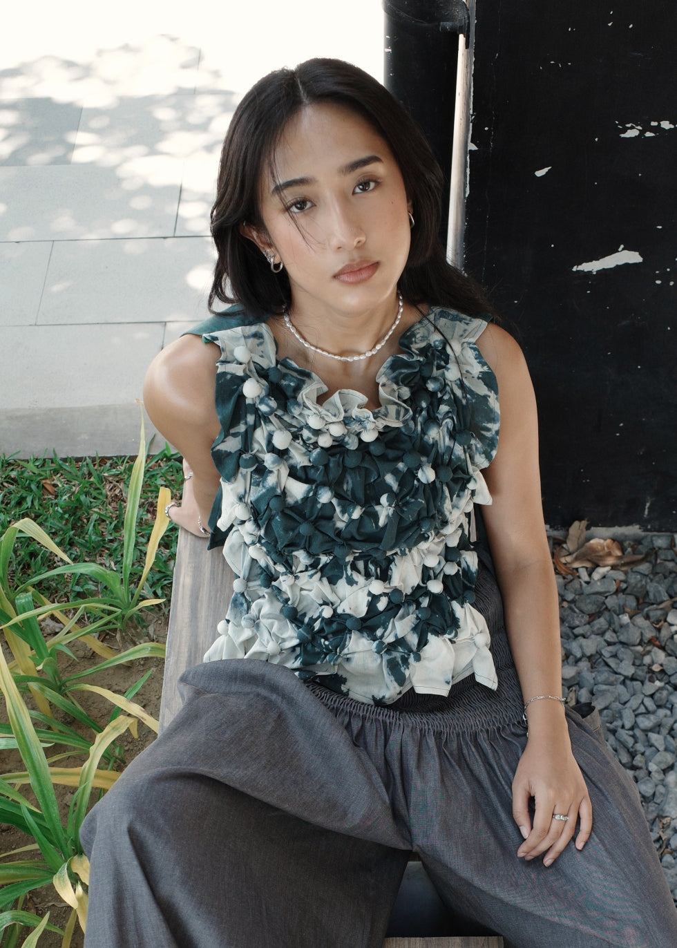 bubble bib - dyed stonewashed linen, green