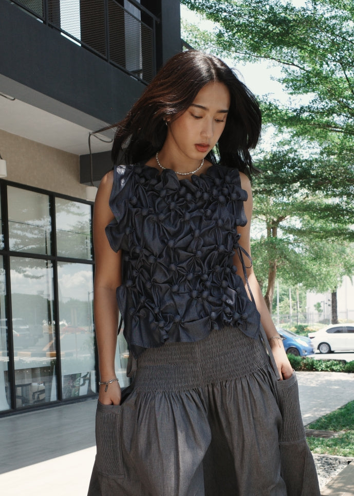 bubble bib top - black denim