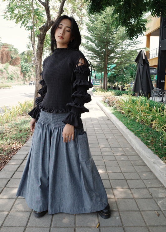 isa top - stonewashed linen, black