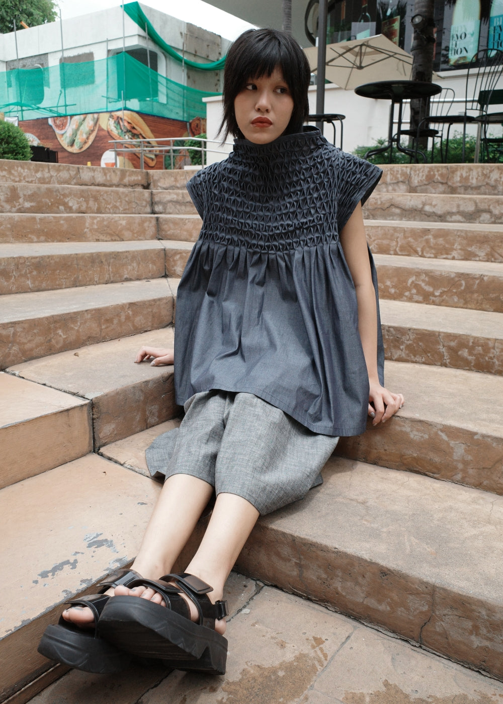 lily top - midnight chambray