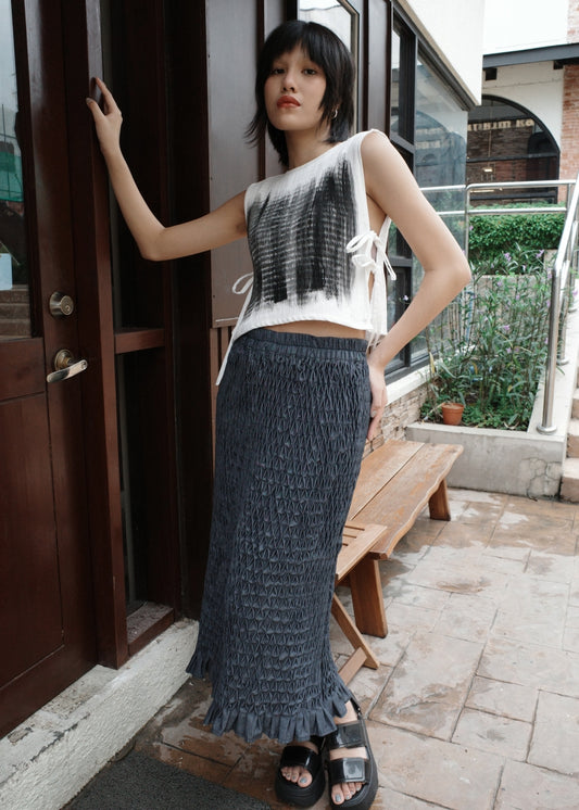 bertie long skirt - midnight chambray