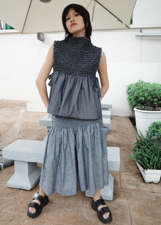 bloom bib top - midnight chambray