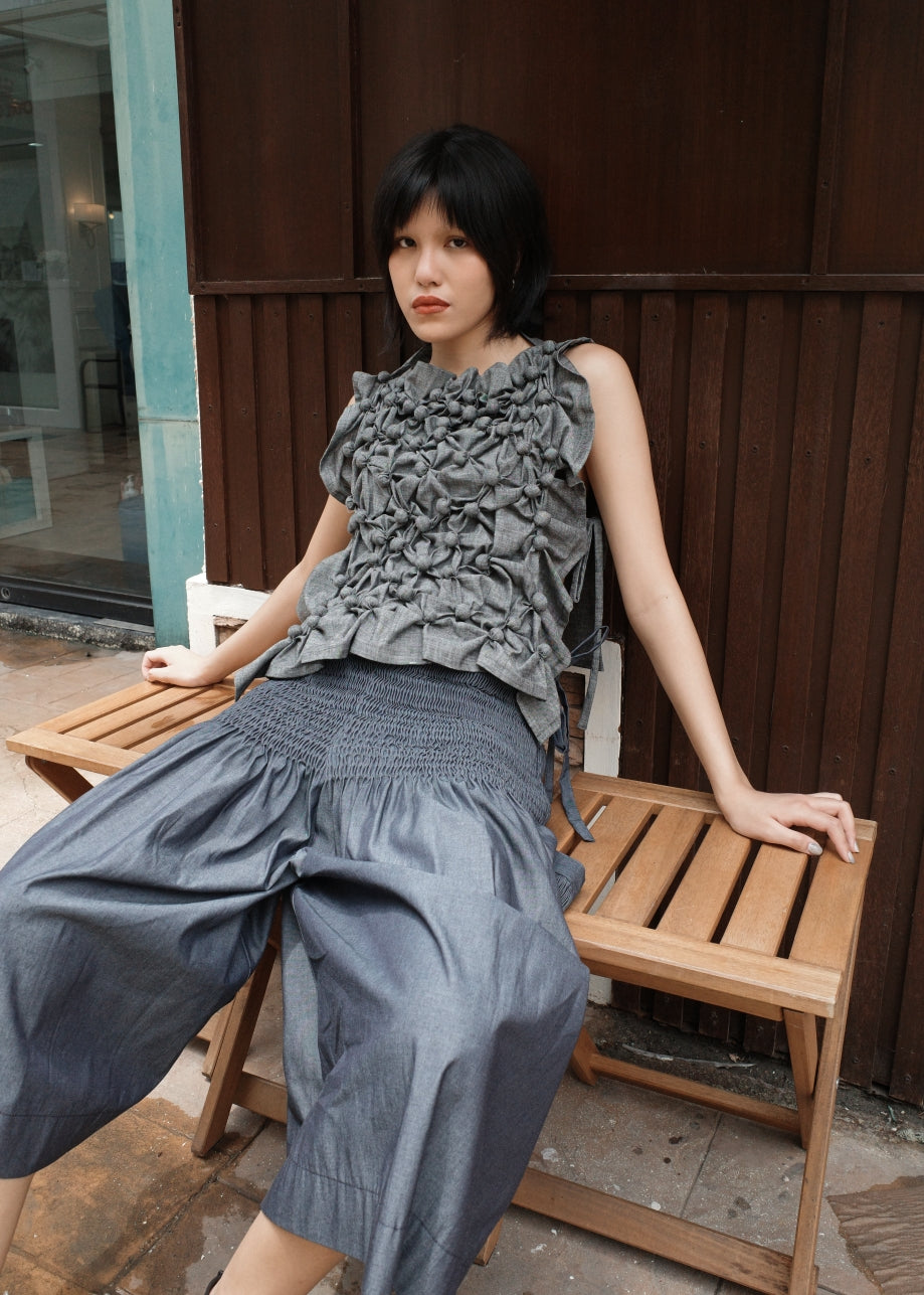 bubble bib top - light gray chambray
