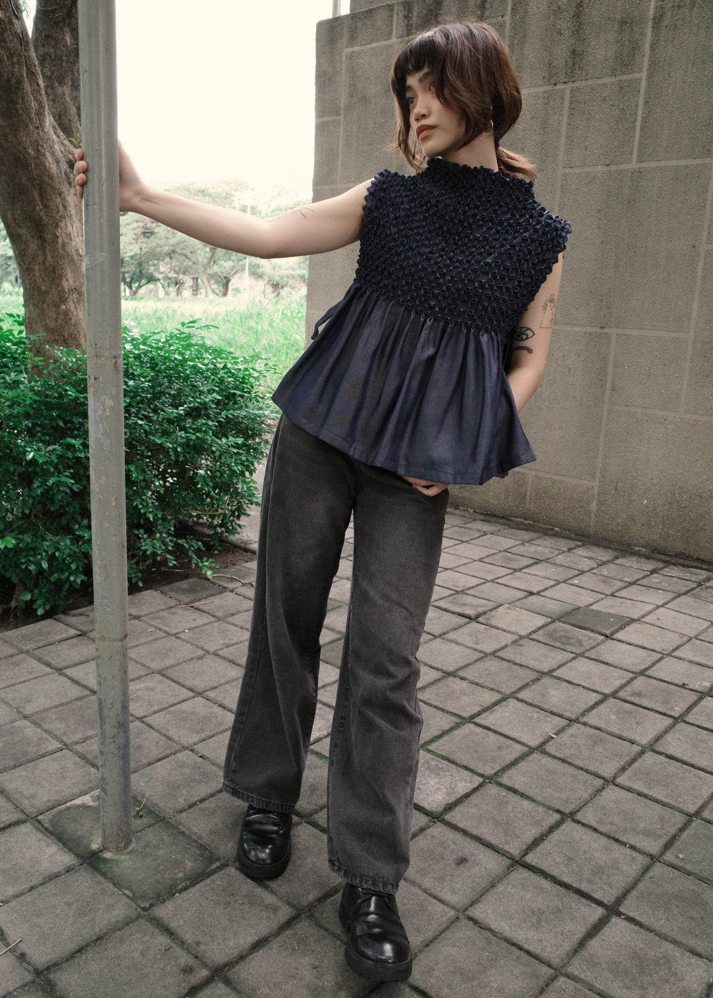 bloom bib top - soft blue denim