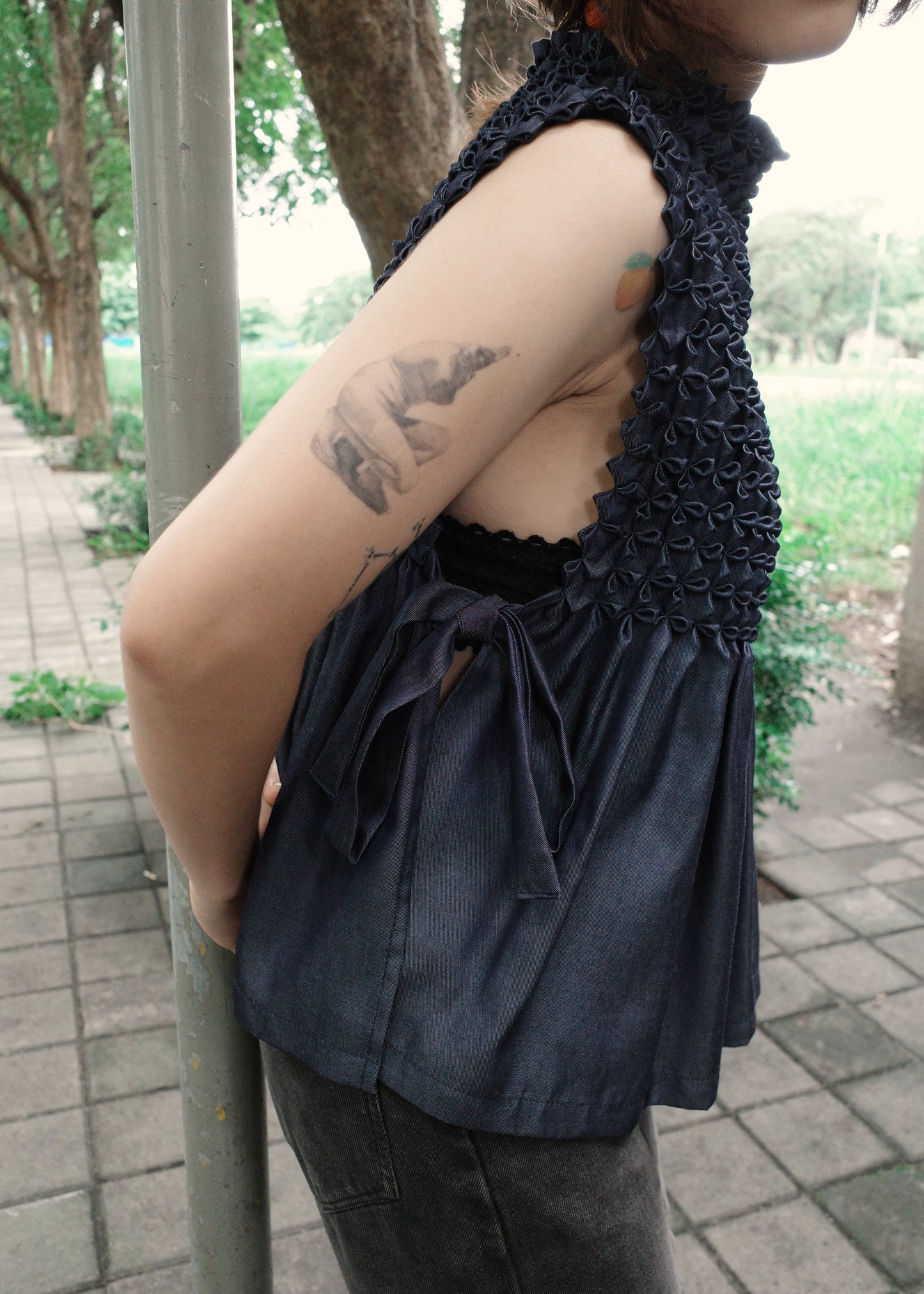 bloom bib top - soft blue denim