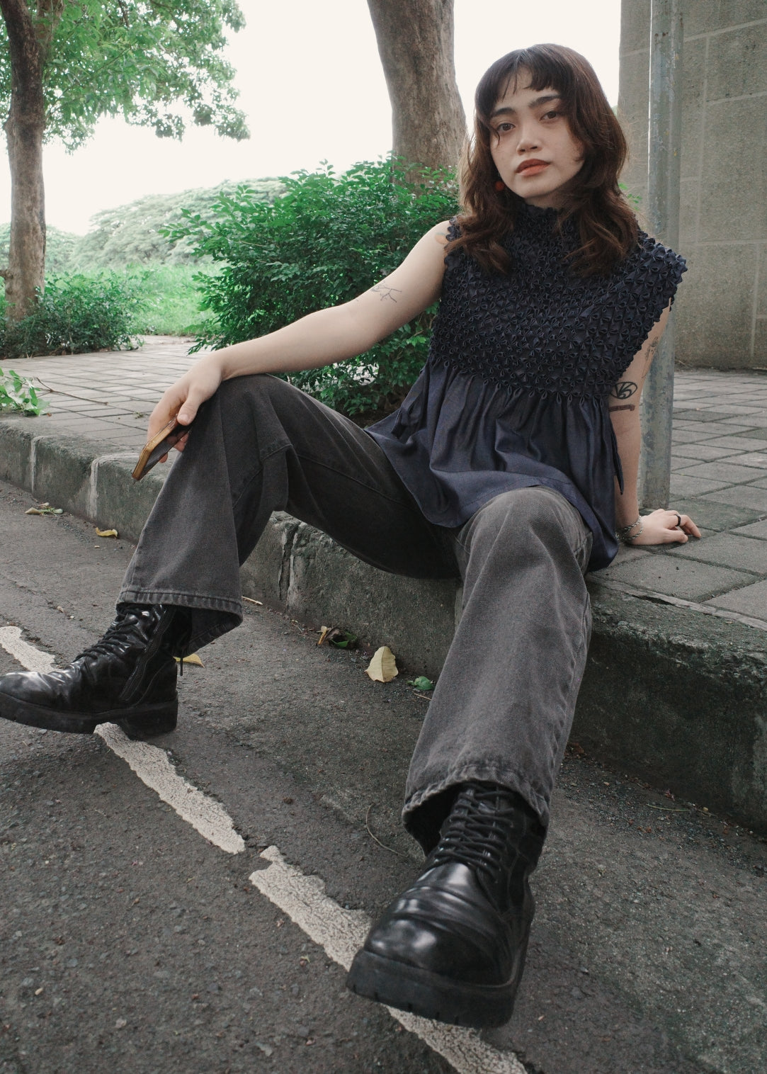 bloom bib top - soft blue denim