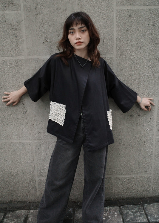 balabal jacket - black twill with silk cocoon