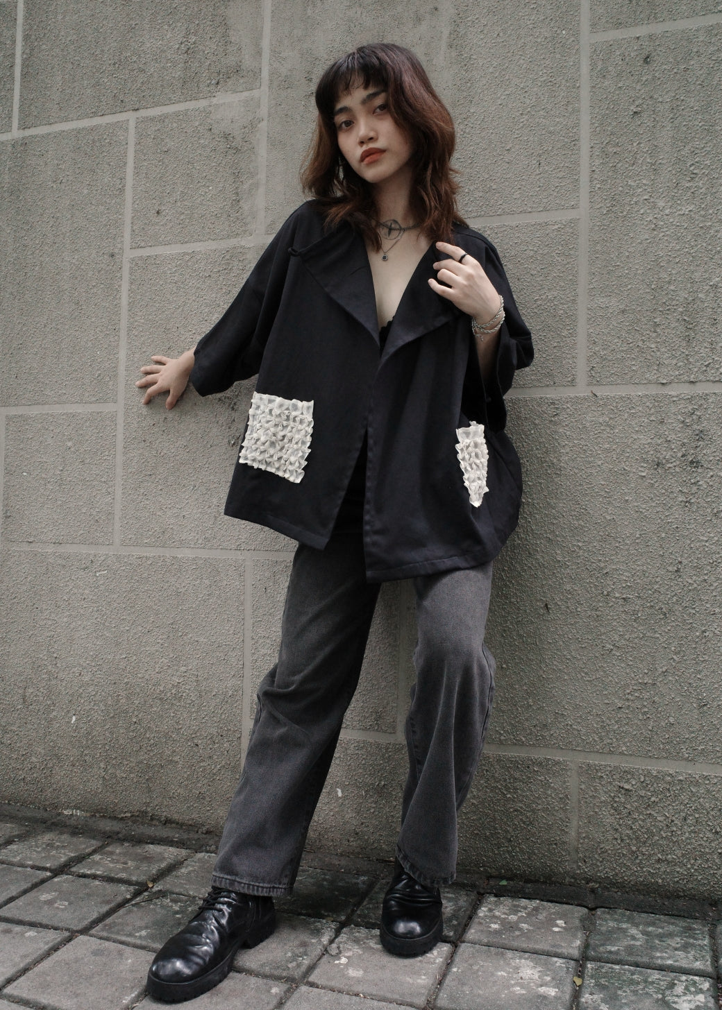 balabal jacket - black twill with silk cocoon