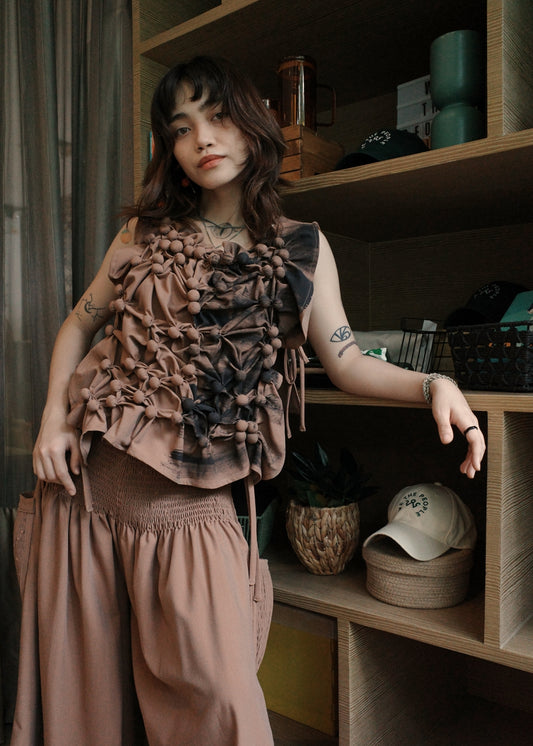 bubble bib top - soft maong brown