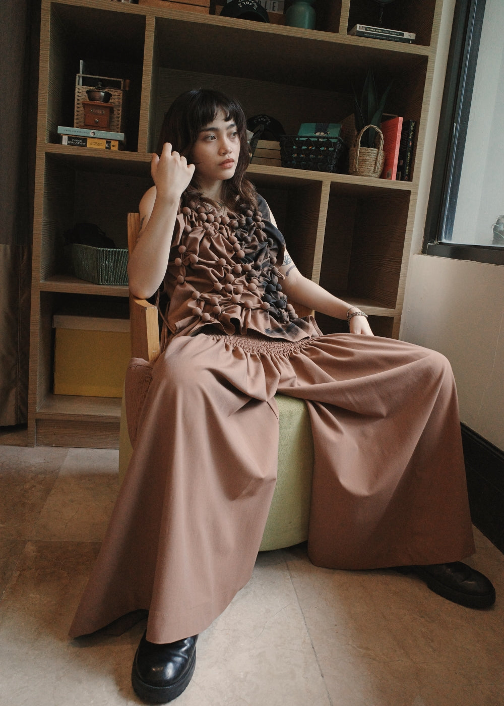 bubble bib top - soft maong brown