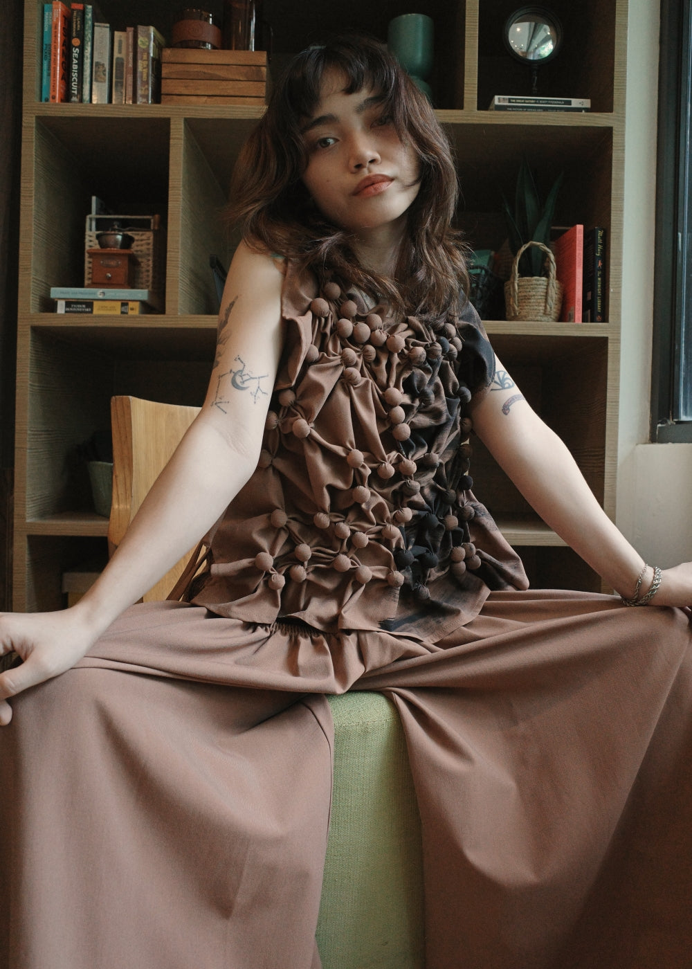 bubble bib top - soft maong brown