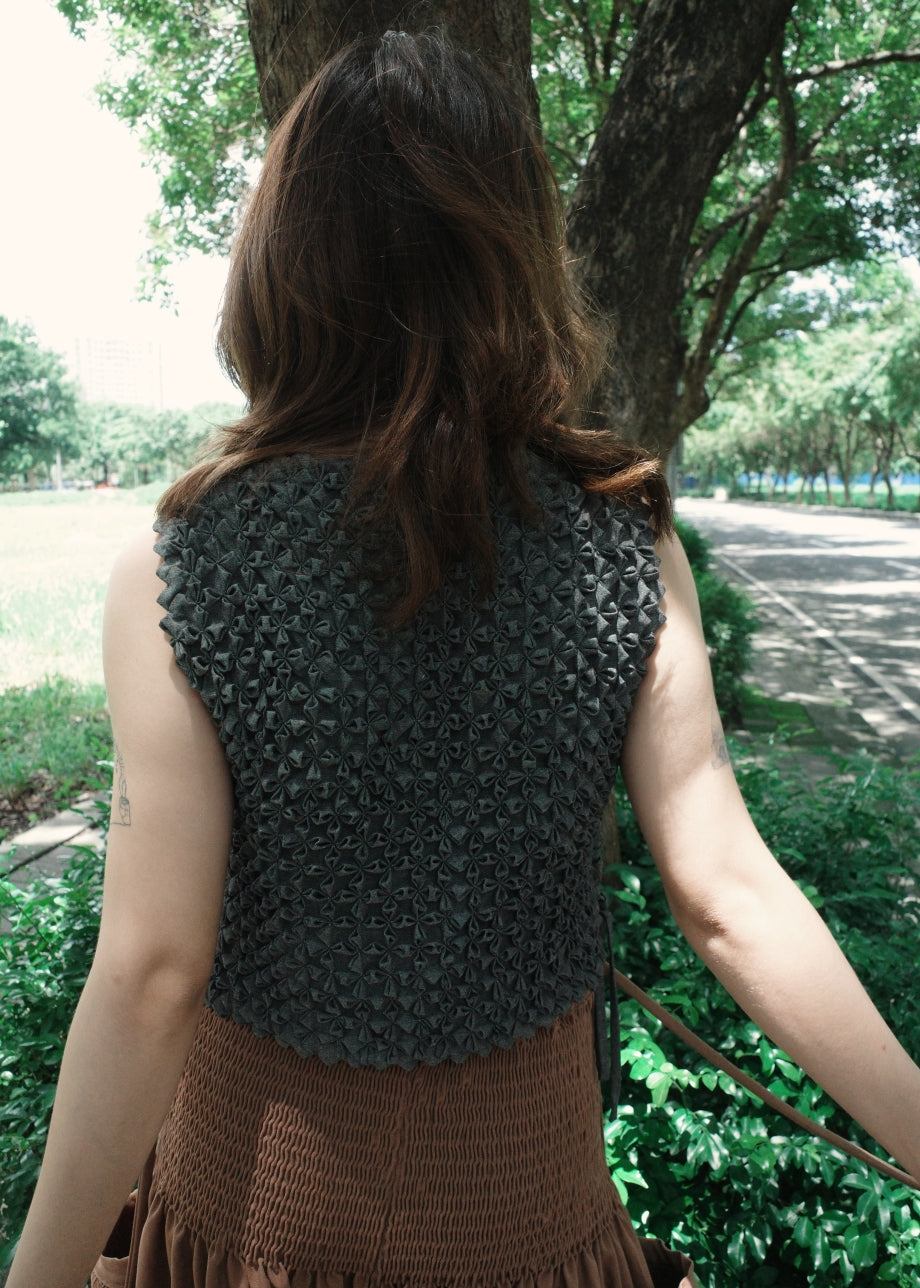 bloom shell top - black chambray with lace up sides