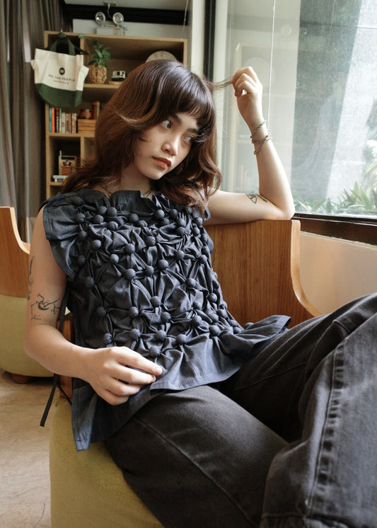 bubble bib top - midnight chambray