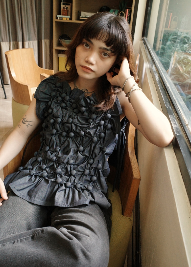 bubble bib top - midnight chambray