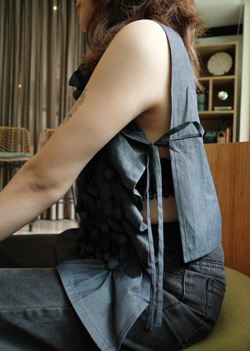 bubble bib top - midnight chambray