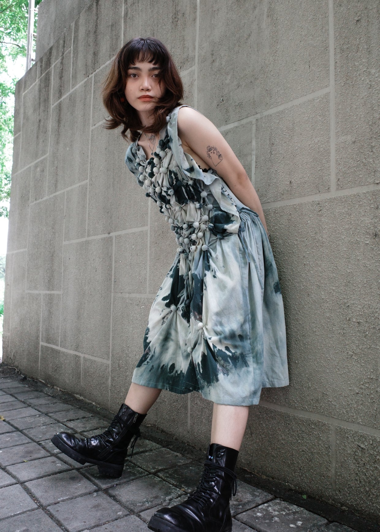 bubble dress - dyed, green