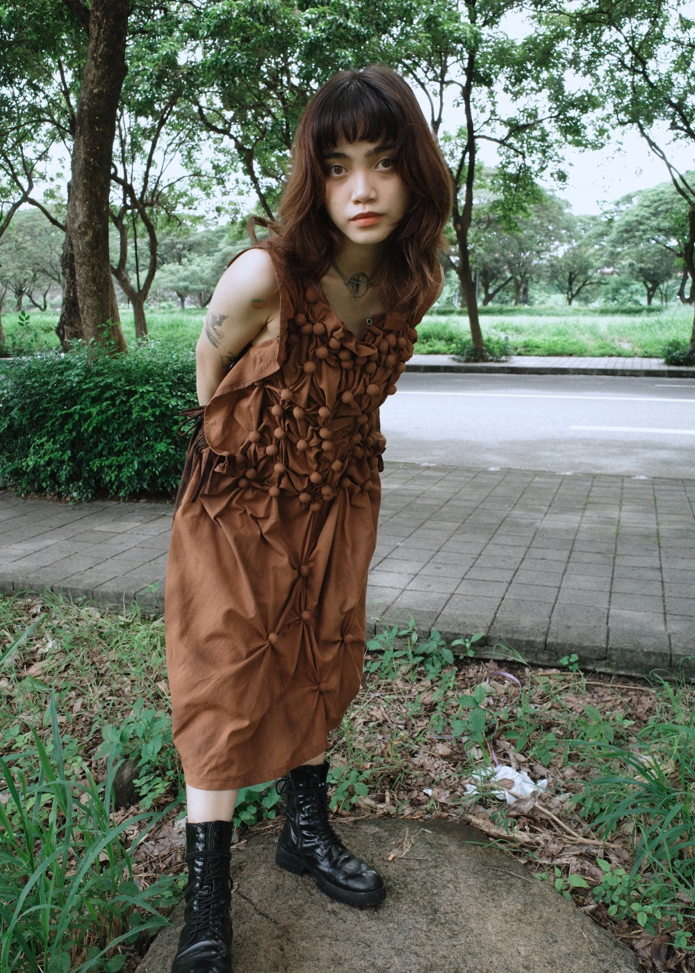 bubble dress - dyed, brown