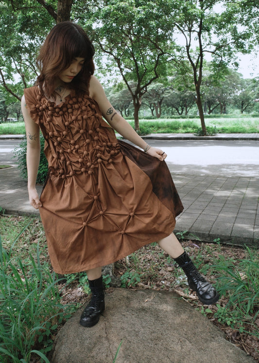 bubble dress - dyed, brown