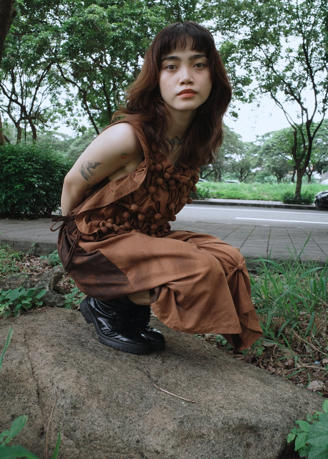 bubble dress - dyed, brown