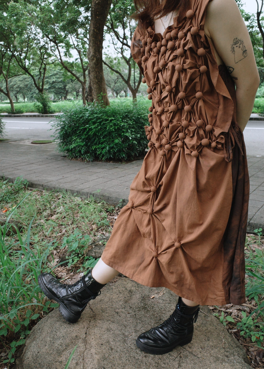 bubble dress - dyed, brown
