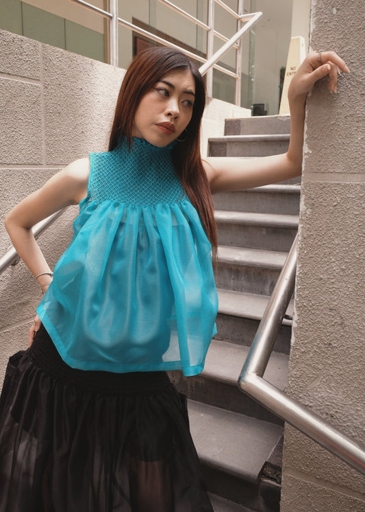 blaire longer top - matte organdy, aqua