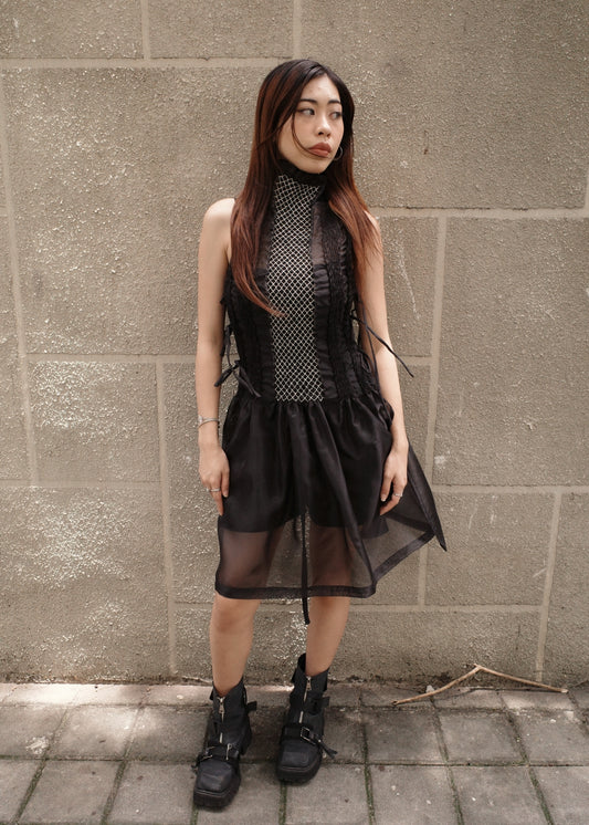 bighani bib dress - matte organdy, black