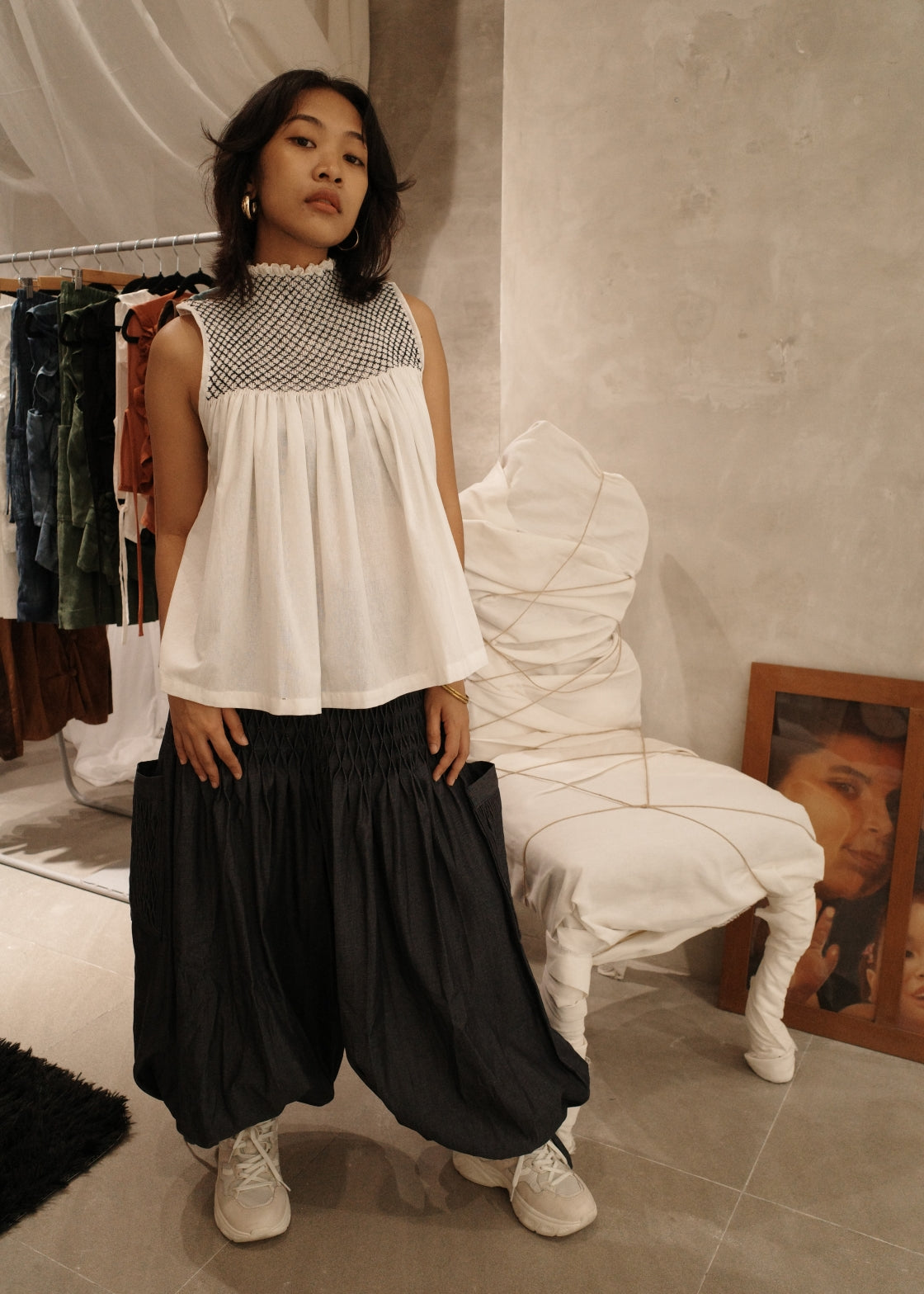 blaire longer top - stonewashed linen, white