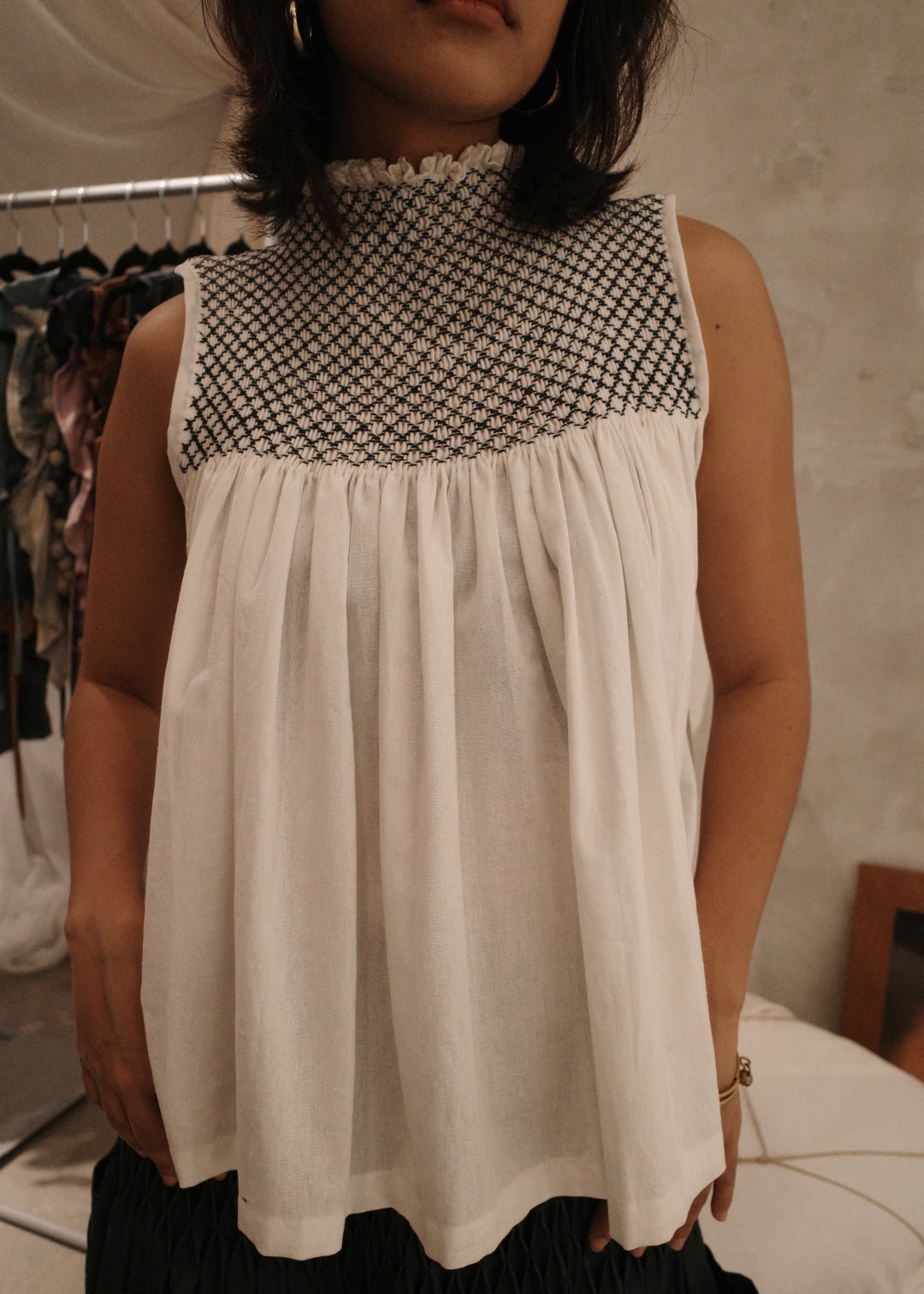 blaire longer top - stonewashed linen, white