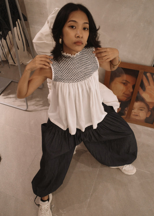 blaire longer top - stonewashed linen, white