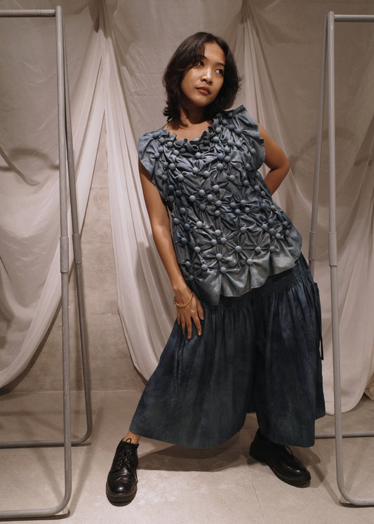 isa culottes - pure linen, navy blue