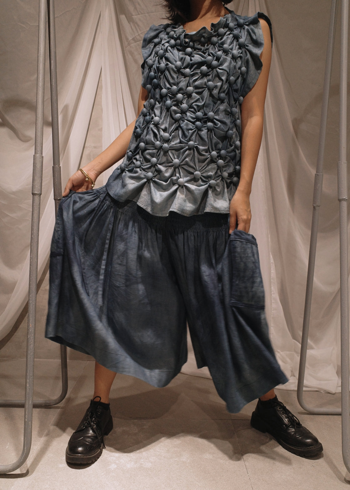 isa culottes - pure linen, navy blue