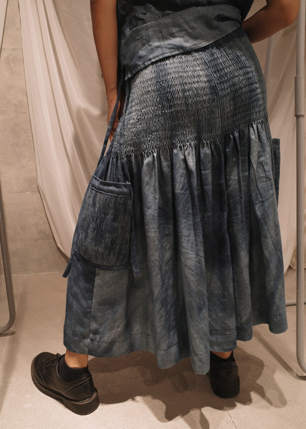 isa culottes - pure linen, navy blue