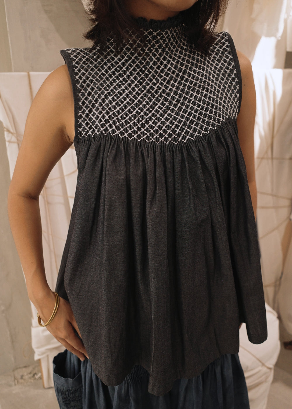 blaire longer top - soft maong, navy blue