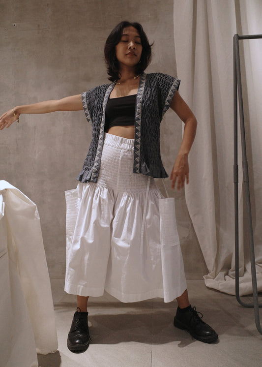 karine vest, beaded - blue chambray